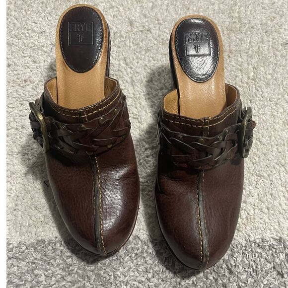 Frye Womens Size 8 M Candice Woven Clogs Brown 70130 S F0008/D 09 Leather Buckle - Picture 13 of 13